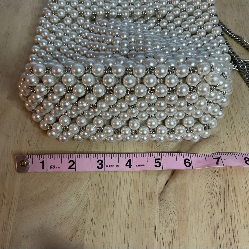 ZARA Bag with White Faux Pearls & Silver Beads Crossbody Handbag! New condition - Picture 11 of 13